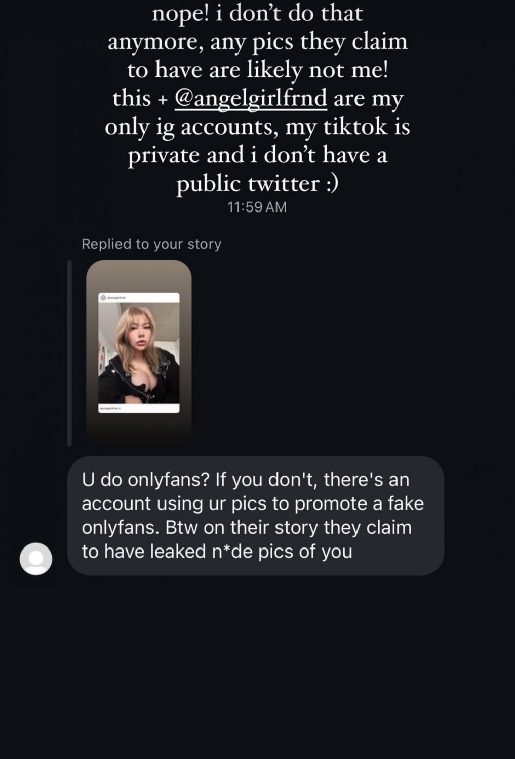 RETIRED OF angelg1rlfrnd. Too late to turn back once nudes are out there #TbJ1o7I0